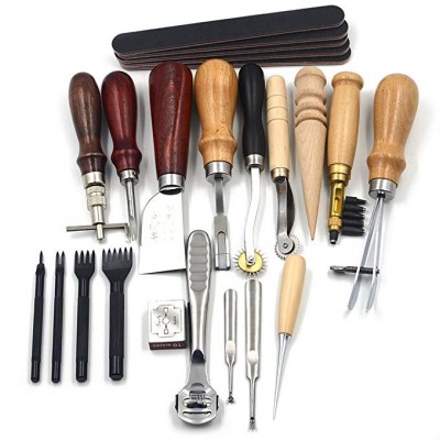 Hot Selling High Quality Leather Craft Tools Kit 18pcs Stitching Carving Working Sewing Saddle Groover Leather Craft Diy Tool