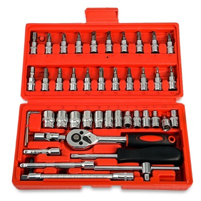 46pcs/set Drive Socket Spanner Wrench Set 1/4" Metric Extension Bar Repair Tools Kit Screwdriver Ratchet Wrench Kit Car Repair